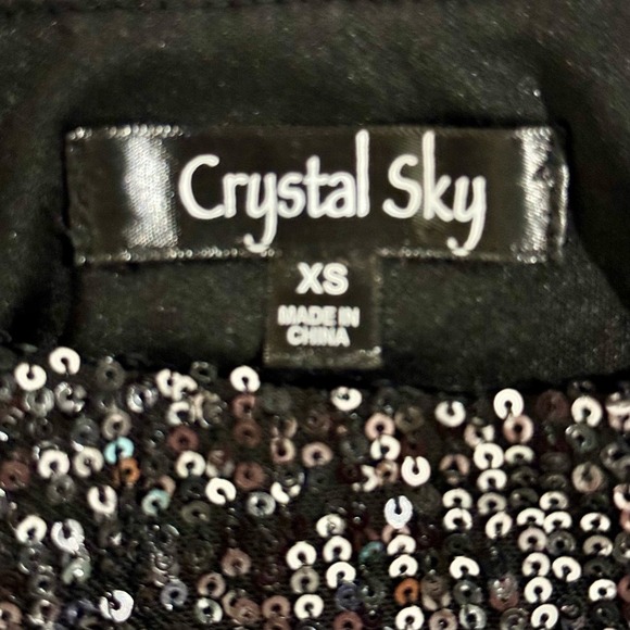 Women's Black Sequined Long Sleeve Blouson Mini Dress, Juniors size XS - Picture 12 of 16